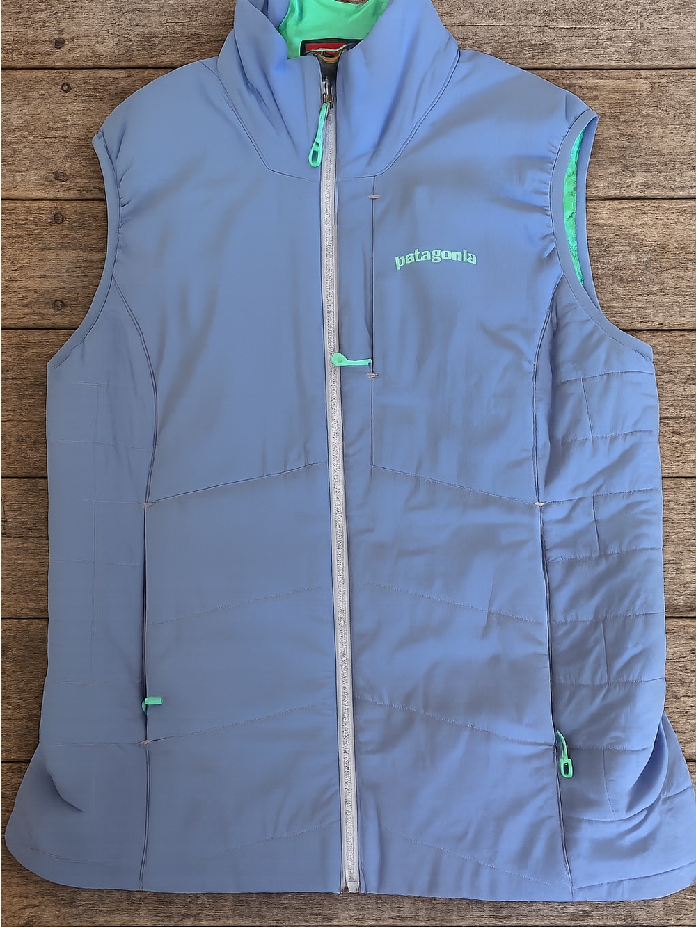 Patagonia Light Blue Vest with Mint Accents - Women's Insulated Sleeveless Layer